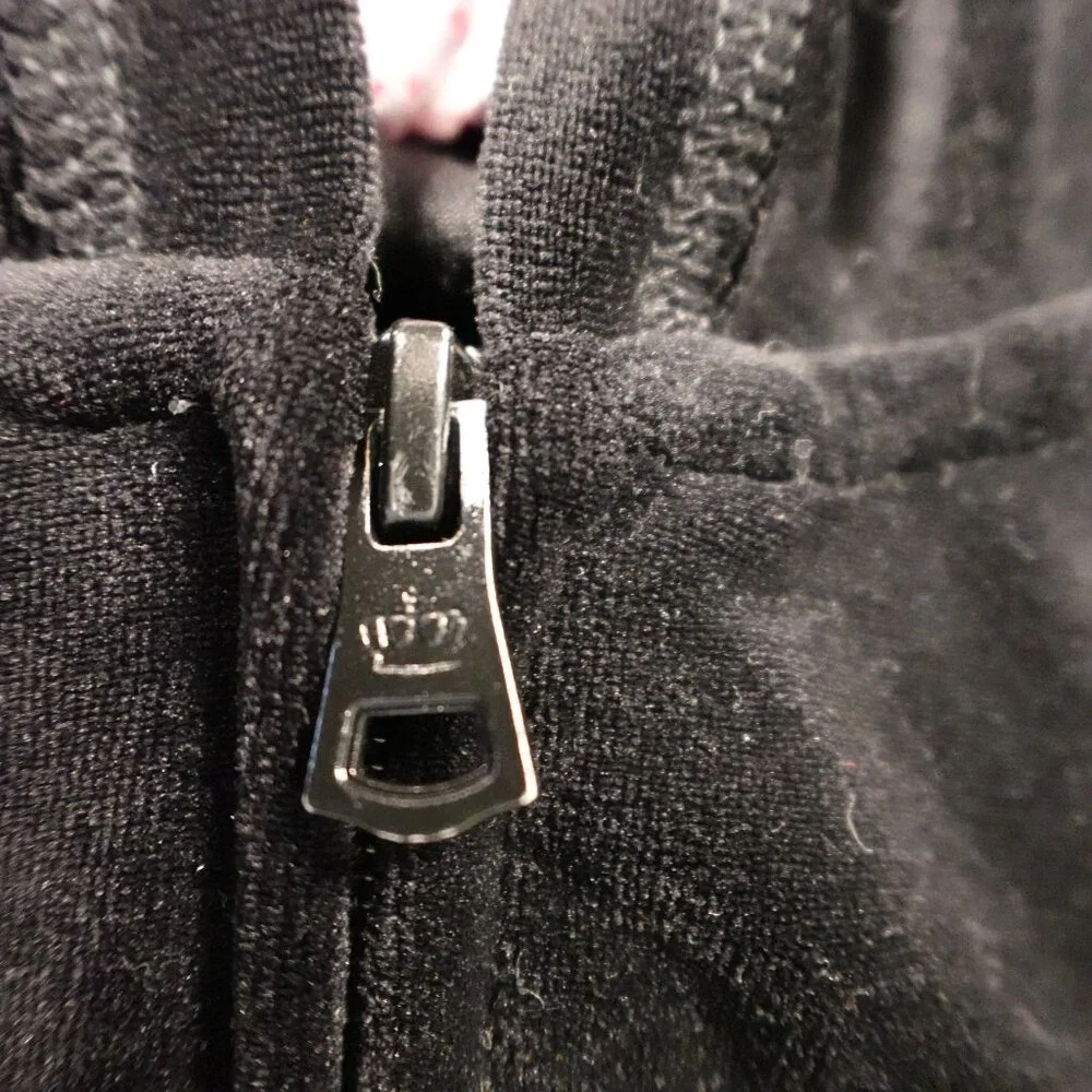 Juicy Couture‎ Girls Velour Hoodie Large Black Crown Logo Zip Up Juicy Hood